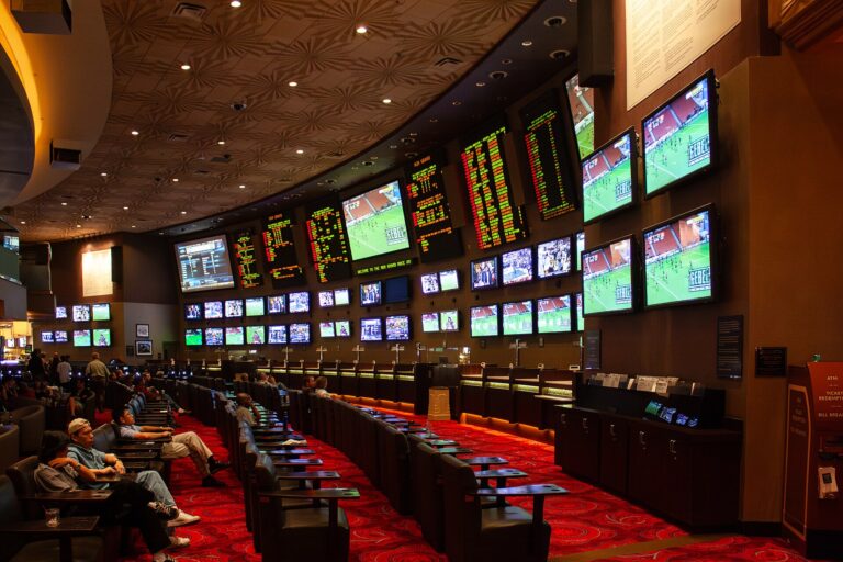 A wall of sportsbook odds screens